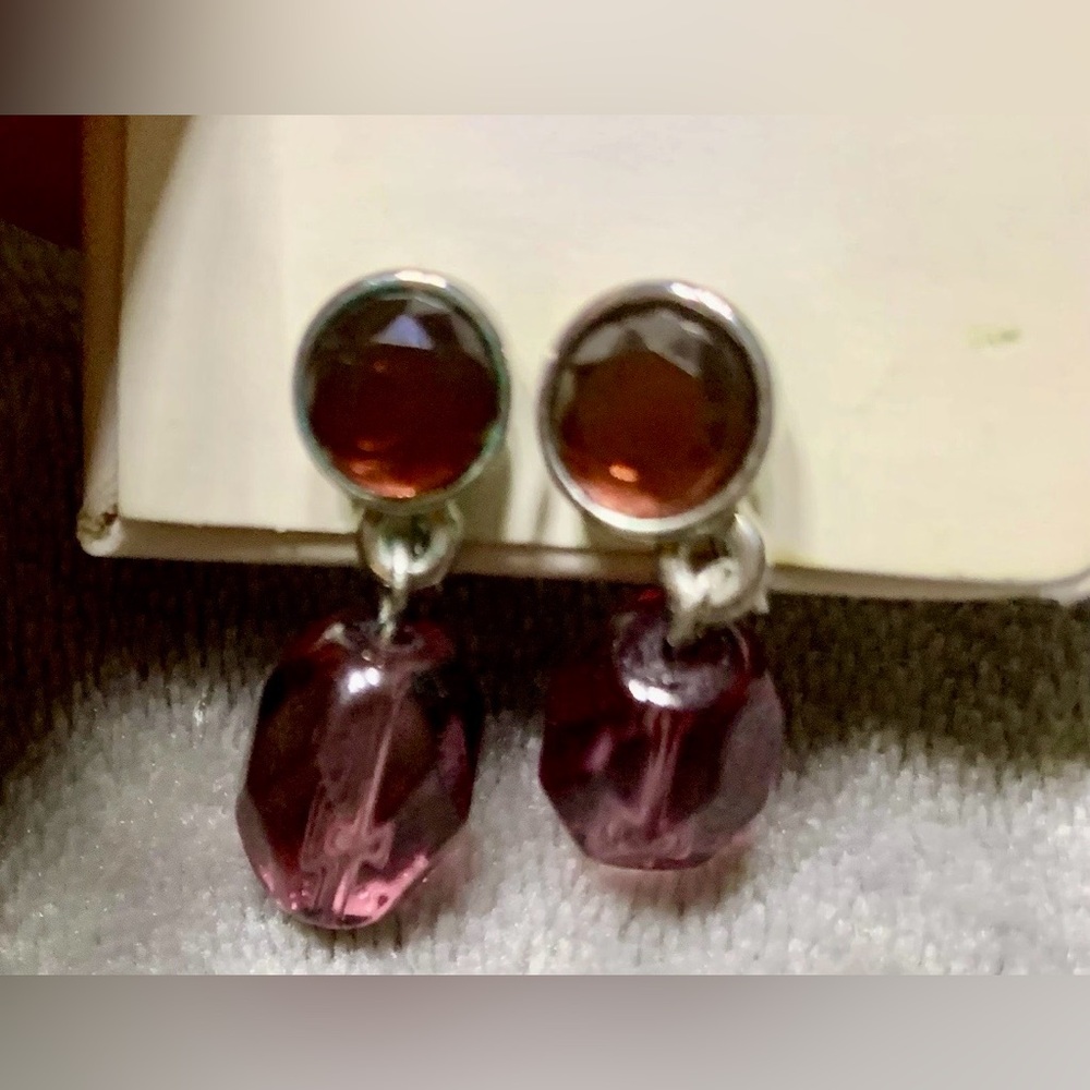 Faceted Purple Drop Clip On Earrings in Silver-Tone Setting